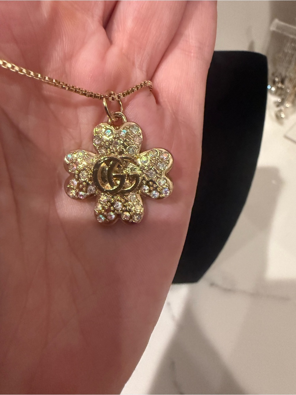Upcycled Gucci Gold-Tone Crystal Clover Pendant Necklace - Picture 7 of 9